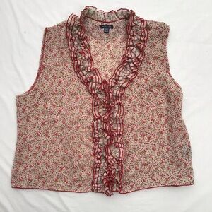 Piano Womens L Blouse Red & Pink Floral Ruffles - Cute!